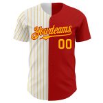 Personalized Red White-Gold Pinstripe Authentic Split Fashion Baseball Jersey Team Custom Name and Number