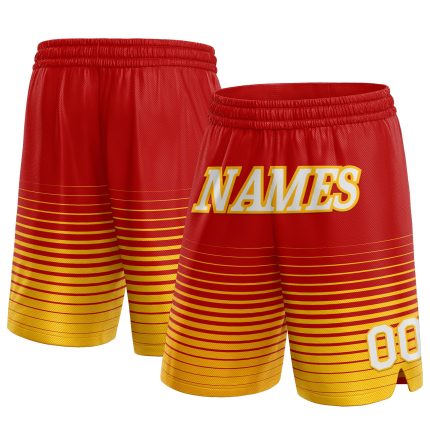 Personalized Red White-Gold Pinstripe Fade Fashion Authentic Basketball Shorts Team Custom Name and Number