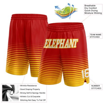 Personalized Red White-Gold Pinstripe Fade Fashion Authentic Basketball Shorts Team Custom Name and Number