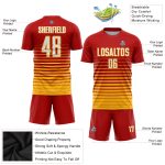 Personalized Red White-Gold Pinstripe Fade Fashion Sublimation Soccer Uniform Jersey Team Custom Name and Number