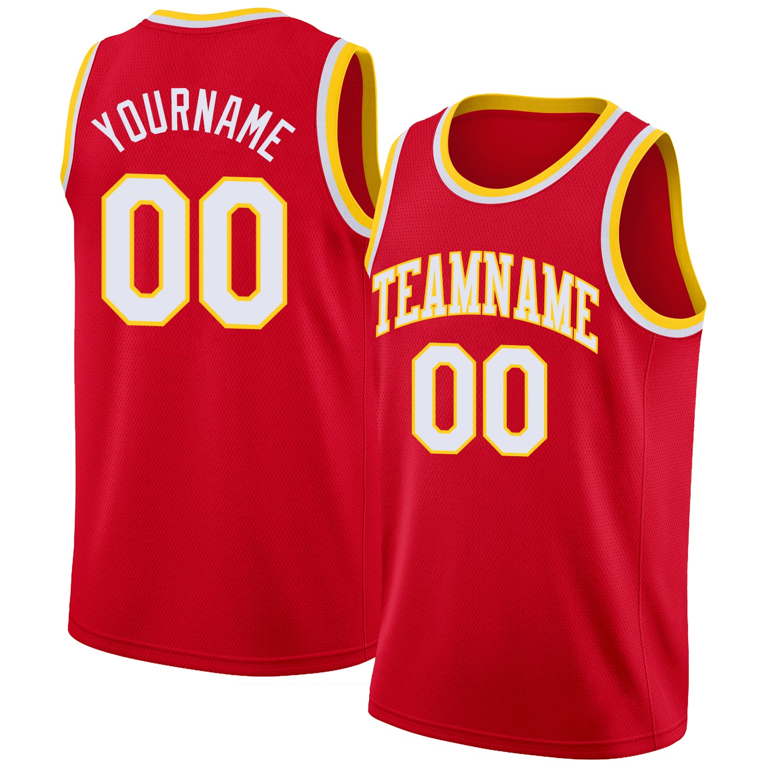 Personalized Red White-Gold Round Neck Rib-Knit Basketball Jersey Team Custom Name and Number