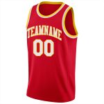 Personalized Red White-Gold Round Neck Rib-Knit Basketball Jersey Team Custom Name and Number