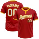 Personalized Red White-Gold Two-Button Unisex Softball Jersey Team Custom Name and Number