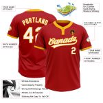 Personalized Red White-Gold Two-Button Unisex Softball Jersey Team Custom Name and Number