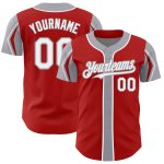 Personalized Red White-Gray 3 Colors Arm Shapes Authentic Baseball Jersey Team Custom Name and Number