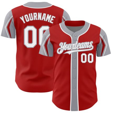 Personalized Red White-Gray 3 Colors Arm Shapes Authentic Baseball Jersey Team Custom Name and Number