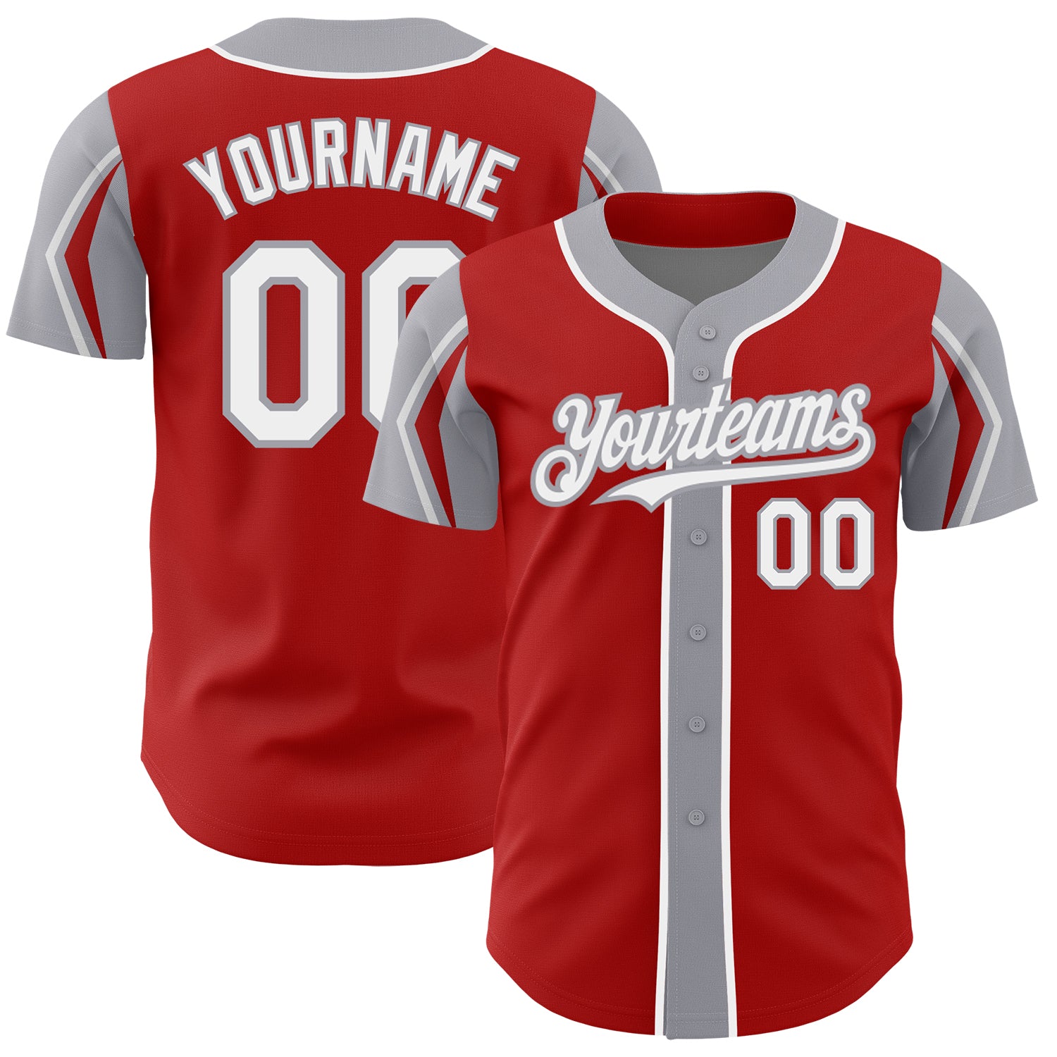 Personalized Red White-Gray 3 Colors Arm Shapes Authentic Baseball Jersey Team Custom Name and Number