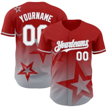 Personalized Red White-Gray 3D Pattern Design Gradient Style Twinkle Star Authentic Baseball Jersey Team Custom Name and Number