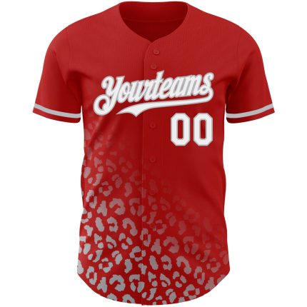 Personalized Red White-Gray 3D Pattern Design Leopard Print Fade Fashion Authentic Baseball Jersey Team Custom Name and Number