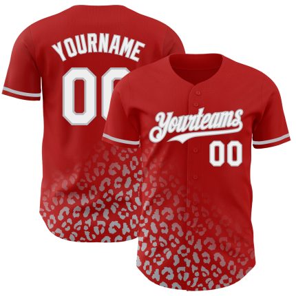 Personalized Red White-Gray 3D Pattern Design Leopard Print Fade Fashion Authentic Baseball Jersey Team Custom Name and Number