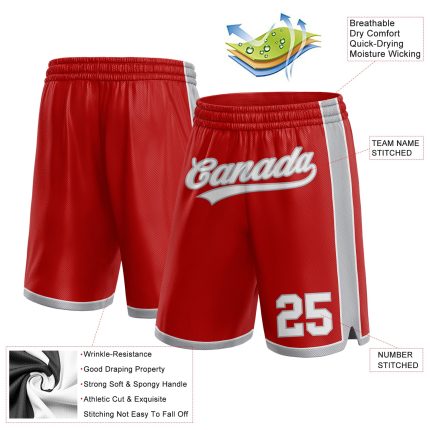 Personalized Red White-Gray Authentic Basketball Shorts Team Custom Name and Number