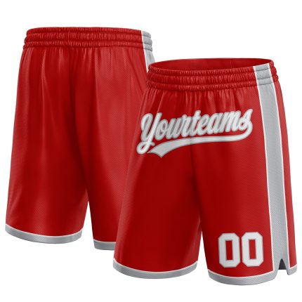 Personalized Red White-Gray Authentic Basketball Shorts Team Custom Name and Number