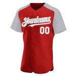 Personalized Red White-Gray Authentic Raglan Sleeves Baseball Jersey Team Custom Name and Number