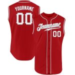 Personalized Red White-Gray Authentic Sleeveless Baseball Jersey Team Custom Name and Number