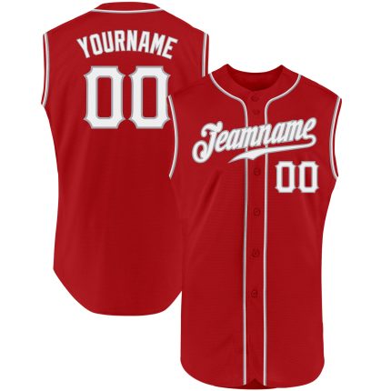 Personalized Red White-Gray Authentic Sleeveless Baseball Jersey Team Custom Name and Number
