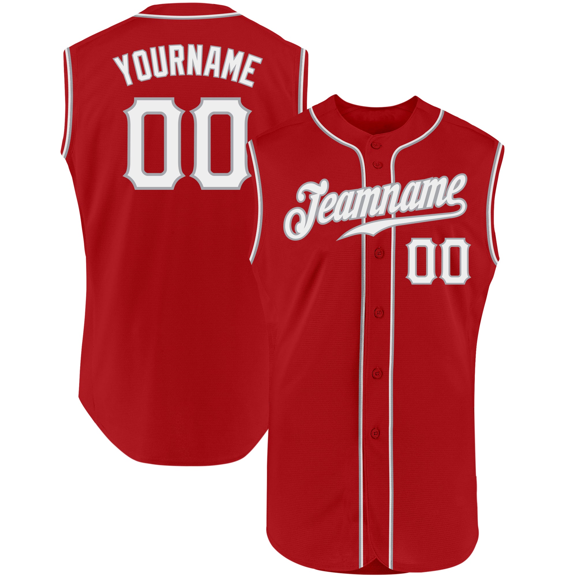 Personalized Red White-Gray Authentic Sleeveless Baseball Jersey Team Custom Name and Number