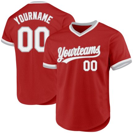 Personalized Red White-Gray Authentic Throwback Baseball Jersey Team Custom Name and Number