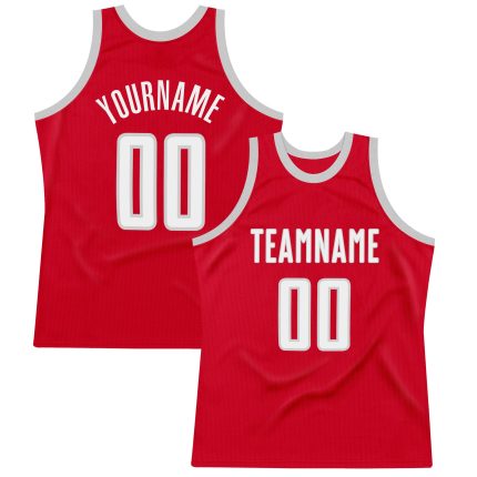 Personalized Red White-Gray Authentic Throwback Basketball Jersey Team Custom Name and Number
