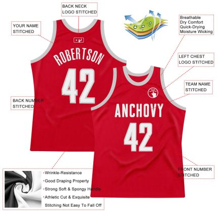 Personalized Red White-Gray Authentic Throwback Basketball Jersey Team Custom Name and Number
