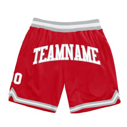 Personalized Red White-Gray Authentic Throwback Basketball Shorts