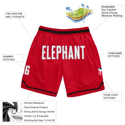 Personalized Red White-Gray Authentic Throwback Basketball Shorts Team Custom Name and Number