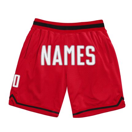 Personalized Red White-Gray Authentic Throwback Basketball Shorts Team Custom Name and Number