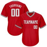 Personalized Red White-Gray Authentic Throwback Rib-Knit Baseball Jersey Shirt Team Custom Name and Number