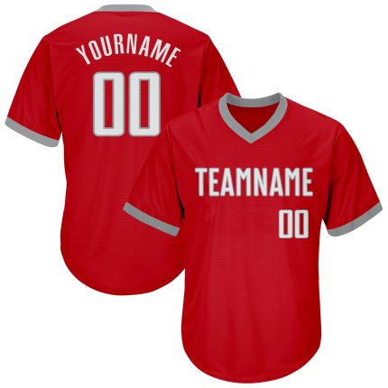 Personalized Red White-Gray Authentic Throwback Rib-Knit Baseball Jersey Shirt Team Custom Name and Number