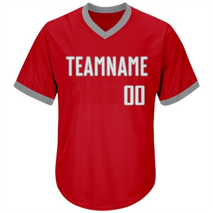 Personalized Red White-Gray Authentic Throwback Rib-Knit Baseball Jersey Shirt Team Custom Name and Number
