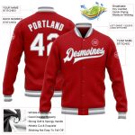 Personalized Red White-Gray Bomber Full-Snap Varsity Letterman Jacket Team Custom Name and Number