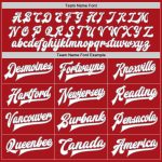 Personalized Red White-Gray Bomber Full-Snap Varsity Letterman Two Tone Jacket Team Custom Name and Number