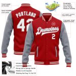 Personalized Red White-Gray Bomber Full-Snap Varsity Letterman Two Tone Jacket