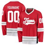 Personalized Red White-Gray Hockey Jersey
