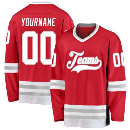 Personalized Red White-Gray Hockey Jersey