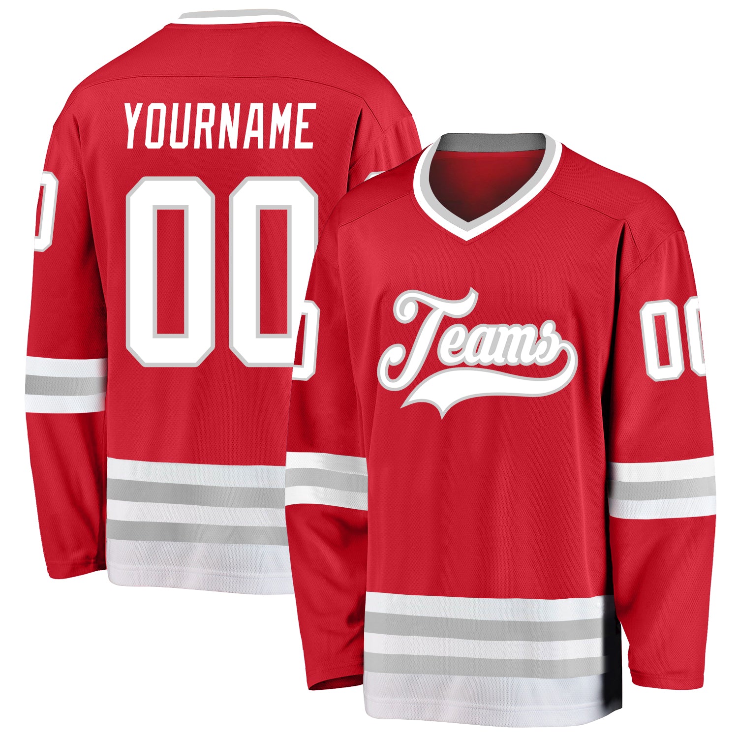 Personalized Red White-Gray Hockey Jersey