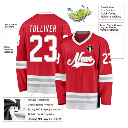 Personalized Red White-Gray Hockey Jersey