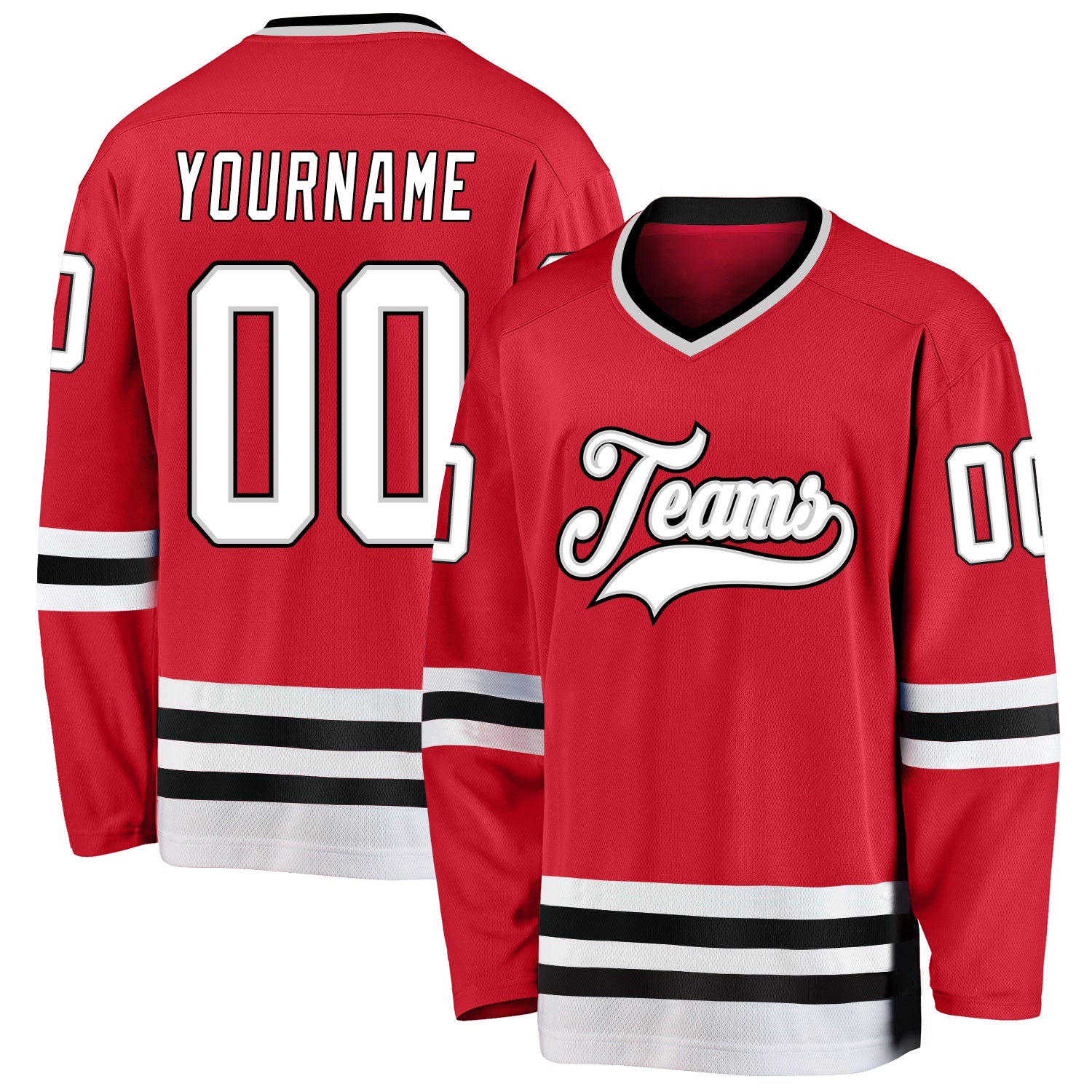 Personalized Red White-Gray Hockey Jersey Team Custom Name and Number