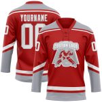 Personalized Red White-Gray Hockey Lace Neck Jersey Team Custom Name and Number