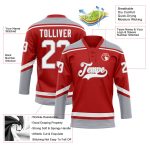 Personalized Red White-Gray Hockey Lace Neck Jersey Team Custom Name and Number