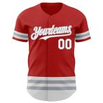 Personalized Red White-Gray Line Authentic Baseball Jersey Team Custom Name and Number
