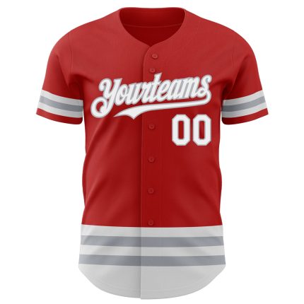 Personalized Red White-Gray Line Authentic Baseball Jersey Team Custom Name and Number