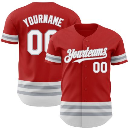 Personalized Red White-Gray Line Authentic Baseball Jersey Team Custom Name and Number