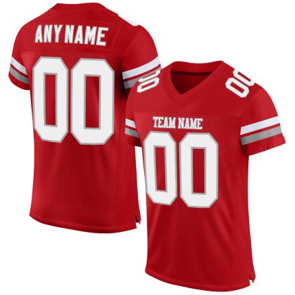 Personalized Red White-Gray Mesh Authentic Football Jersey Team Custom Name and Number