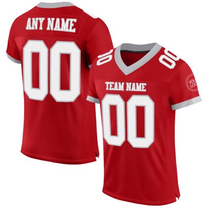 Personalized Red White-Gray Mesh Authentic Football Jersey