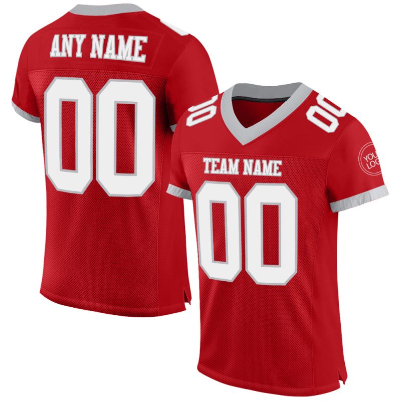 Personalized Red White-Gray Mesh Authentic Football Jersey