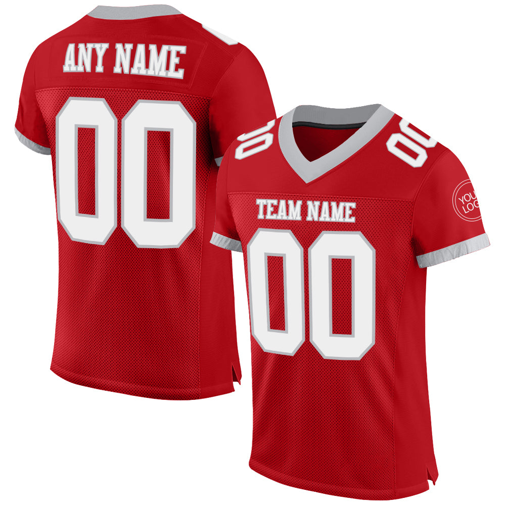 Personalized Red White-Gray Mesh Authentic Football Jersey