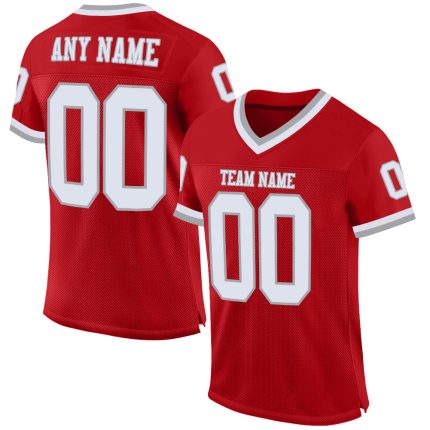 Personalized Red White-Gray Mesh Authentic Throwback Football Jersey Team Custom Name and Number