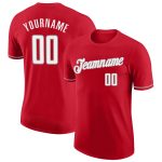 Personalized Red White-Gray Performance T-Shirt Team Custom Name and Number