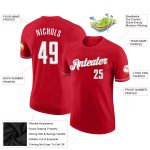 Personalized Red White-Gray Performance T-Shirt Team Custom Name and Number