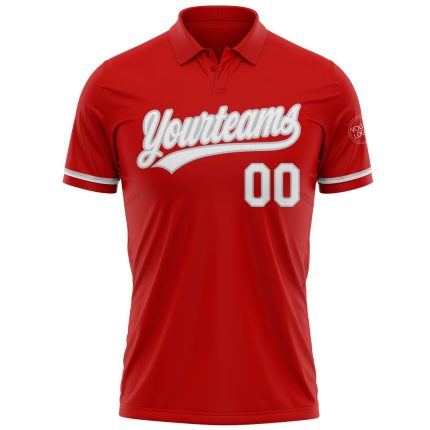 Personalized Red White-Gray Performance Vapor Golf Polo Shirt Team Custom Name and Number